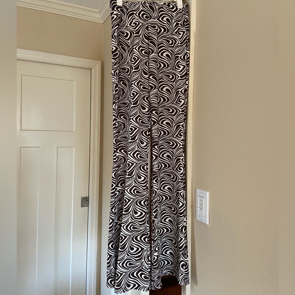Brown and White Swirl Flared Pants